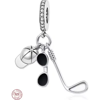 Přívěsek Charm Sterlingové stříbro 925 Golfová vášeň 3v1 - hůl, brýle, čepice, přívěsek na náramek sport
