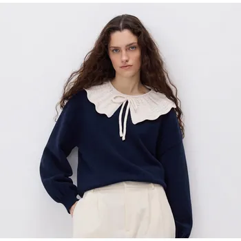 Dámský svetr Reserved - Svetr s ozdobným límcem - tmavomodrá - 488HH-59X - 488HH-59X-XL