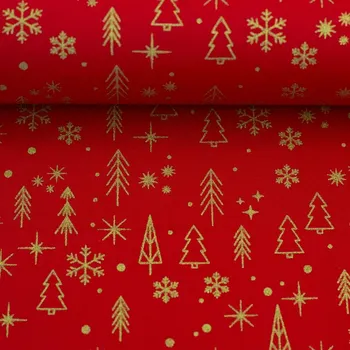 SWAFING Bavlněná látka vánoční Neuss stromky červená