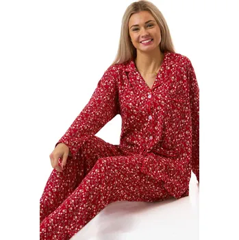 Dámské pyžamo Hřejivé dámské červené pyžamo z termo materiálu s kvítím 1DF0040 červená l