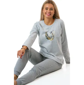 Dámské pyžamo Dámské pyžamo z teplé bavlny šedé se zlatými pírky 1TB0119 šedá L