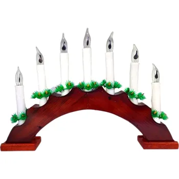 Svícen Vánoční dřevěný svícen ve tvaru oblouku, vínová, 7 svíček plamen