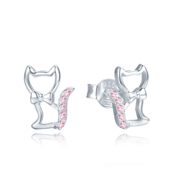 Náušnice 1526 MINET Stříbrné náušnice kočky s růžovými zirkony