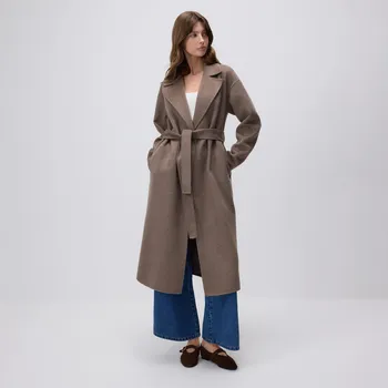 Dámský kabát Reserved - Klasický kabát s příměsí vlny handmade - kávová - VZ743-84X - VZ743-84X-S