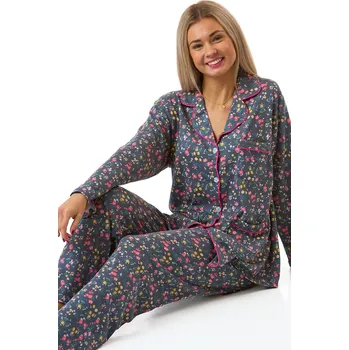 Dámské noční prádlo Hřejivé dámské šedé termo pyžamo s kvítím 1DF0039 šedá xl