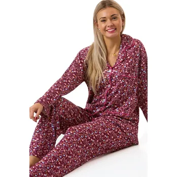 Dámské pyžamo Hřejivé dámské termo pyžamo vínové s kvítím 1DF0038 vínová xxl