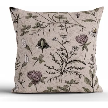 Povlak na dekorativní polštářek Bavlněný povlak na polštář Renforcé 40 × 40 cm - Herbář béžový