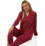 Elegantní vínové zimní dámské pyžamo se šedým káro - teplé bavlněné 1B2305 červená m