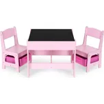 ECOTOYS Dětský dřevěný stolek se dvěma židličkami Růžový