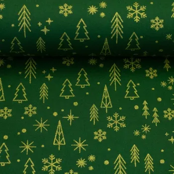 SWAFING Bavlněná látka vánoční Neuss stromky zelená