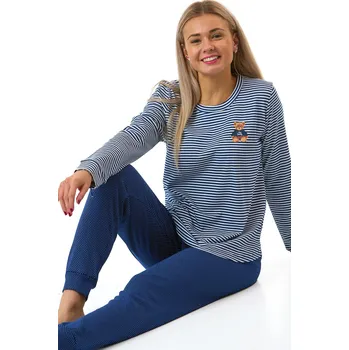 Dámské pyžamo Dámské pyžamo z teplé bavlny modrobílé s plyšovým medvědem 1TB0123 modrá s