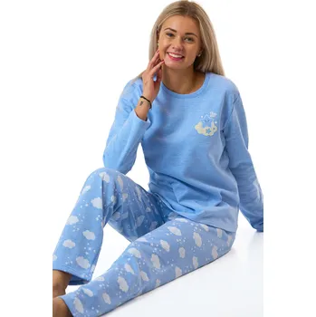Dámské pyžamo Dámské pyžamo z teplé bavlny nebesky modré s hvězdami a obláčky 1TB0121 modrá xl