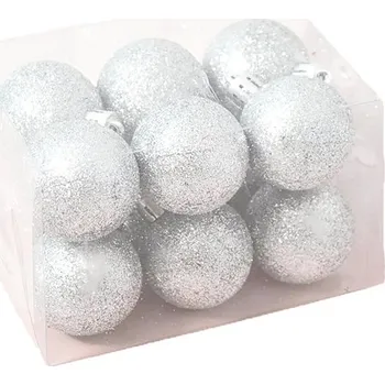 Vánoční dekorace LAALU Vánoční ozdoby - koule, stříbrné s glitry, průměr 4 cm, 12 ks