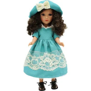 Panenka Panenka Mari´s v modrých šatech a kloboučku od firmy Folk Artesanía (41 cm )
