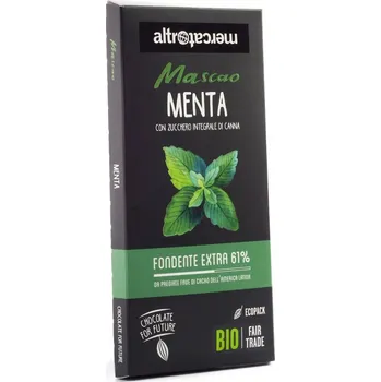 Čokoláda Bio hořká čokoláda Mascao s mátovými křupinkami, 80 g