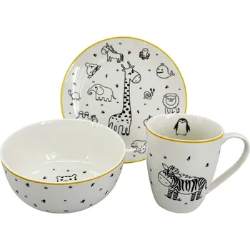 Talíř by inspire Dětský jídelní set ZOO (hrnek, miska, talíř), žlutá linka