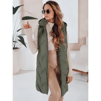 Dámská vesta Dámská dlouhá prošívaná vesta s kapucí zelená Dstreet Barva: zelená, Velikost: L