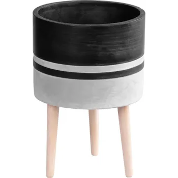 Květináč Dekorace MagicHome, Květináč, světlá/tmavá hnědá, cement, s nožkami, 22x22x31 cm