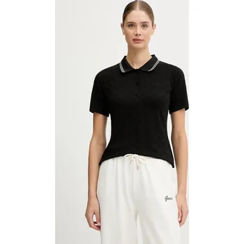 Dámské tričko Polo tričko Guess PEONY dámské, černá barva, V5YP01 KCX12 V5YP01.KCX12 99X, vel. XS