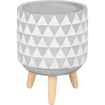 Květináč MagicHome Dekorace MagicHome, Květináč s mozaikou, šedý/bílý, cement, s nožkami, 13x13x12 cm