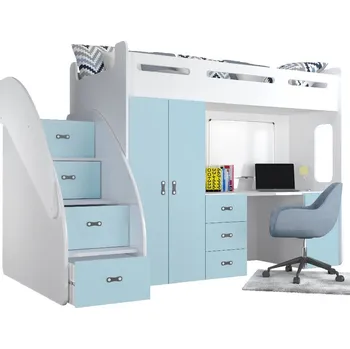 Dětská postýlka Světmimi Postel se schody,stolem a šatní skříní MODRÁ