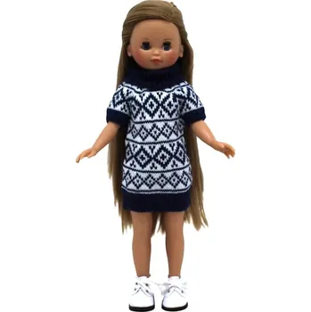 Panenka Panenka Elena v modro-bílých pletených šatech od firmy Folk Artesanía (35 cm )
