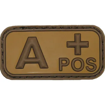 MFH Nášivka na suchý zip s krevní skupinou (A+) (plast 3D) - khaki brown