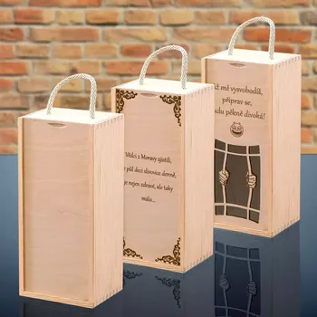 Prázdná dřevěná dárková krabice na láhev 135x110x300 mm Standardní víko