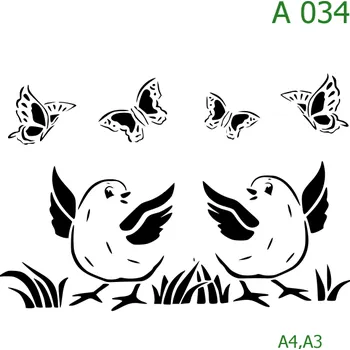 Plastová šablona pro malování - Velikonoce - Kuřátka (A034) - A4 , Lepící fólie