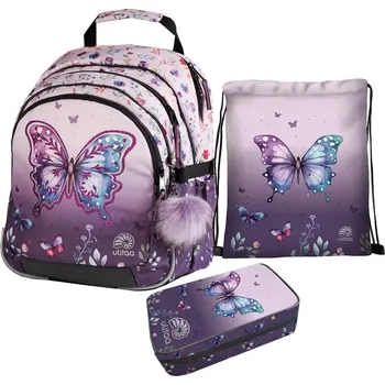 Set školních potřeb Školní batoh pro prvňáčky Ulitaa - Motýl, 3dílný set penál velký