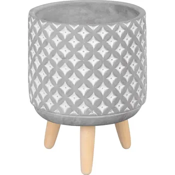 Květináč MagicHome Dekorace MagicHome, Květináč s mozaikou, šedý, cement, s nožkami, 13x13x12 cm