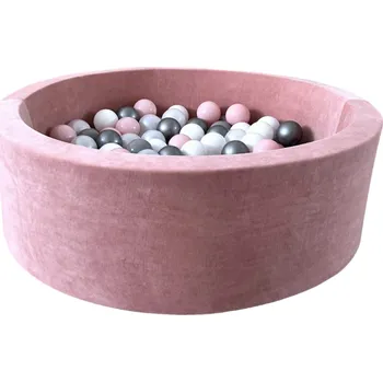 Suchý bazén Světmimi Dětský bazén KULATÝ 90 x 30 cm VELVET růžový Poček kuliček: bez míčků