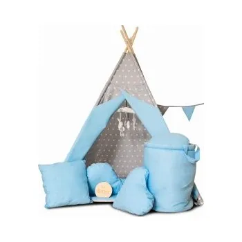 Dětský domeček Světmimi Dětský stan TEEPEE s příslušenstvím MODRÝ/HVĚZDY
