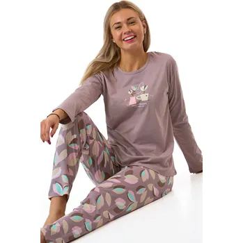 Dámské pyžamo Dámské pyžamo v barvě capucina s květinovým motivem 1B2268 hnědá xl