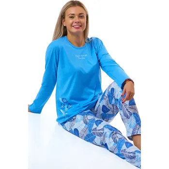 Dámské pyžamo Dámské nebesky modré pyžamo s květinovým motivem a pírky 1B2263 modrá xxl