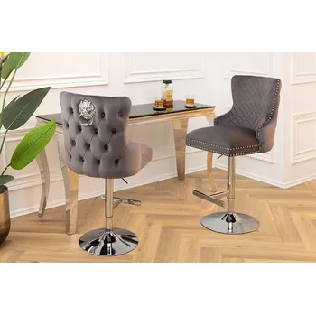 Barová židle Designová barová židle Queen Lví hlava šedý samet - skladem 2ks