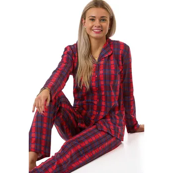 Dámské pyžamo Elegantní červené dámské pyžamo s vínovo-modrým károvaným vzorem 1B2255 červená xl