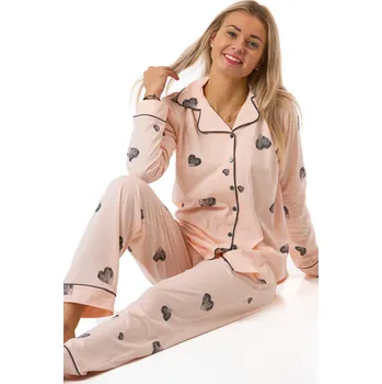 Dámské pyžamo Elegantní růžové dámské pyžamo se šedými srdíčky 1B2271 růžová xl