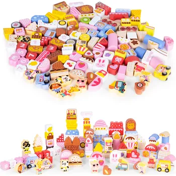Dřevěná hračka ECOTOYS ME433 dřevěné kostky Candy Town 116 ks