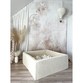 Suchý bazén Světmimi Dětský bazén ČTVEREC 106 x 106 x 40 cm VELVET krémový Poček kuliček: bez míčků