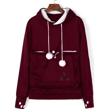 Obleček pro psa OEM Teplá mikina s klokaní kapsou pro kočku či pejska ČERVENÁ Velikost: L