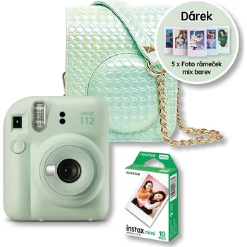 Analogový fotoaparát Fujifilm Instax Mini 12 Set Iridescent 3v1 Green Limitovaná Edice + 5ks Mini Photo Frame Pastel Mix barev