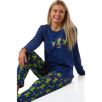 Dámské pyžamo Dámské tmavě modré vánoční pyžamo s motivem kaktusů 1B2270 modrá xl