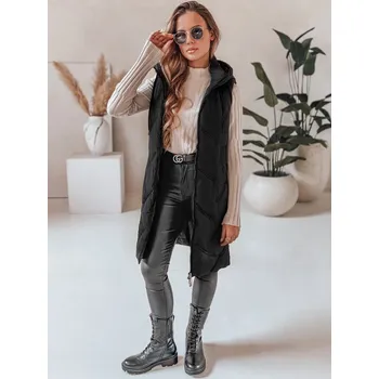 Dámská vesta Dámská dlouhá prošívaná vesta s kapucí černá Dstreet Barva: černá, Velikost: L