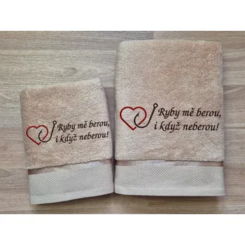 Ručník Luxusní ručník pro rybáře Ryby mě berou... béžová