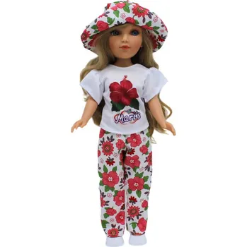 Panenka Panenka Mari´s v květovaných kalhotech a kloboučku od firmy Folk Artesanía (41 cm )