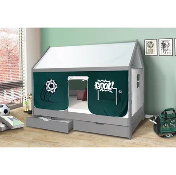 Dětská postel Světmimi Domečková postel ŠEDÁ 90 x 200 cm FOTBAL Úložný prostor: ANO