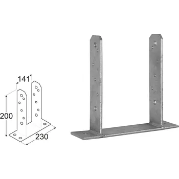 Tesařské kování DOMAX PST šroubovací patka sloupku typu TT Žárový zinek (ZNO) PST 140 - 141 x 230 x 60 x 200 mm (8 ks)