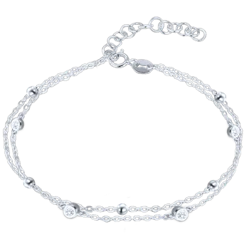 Náramek Moonlit Stříbrný dvouřadý náramek se zirkony a kuličkami stříbrná 180 mm