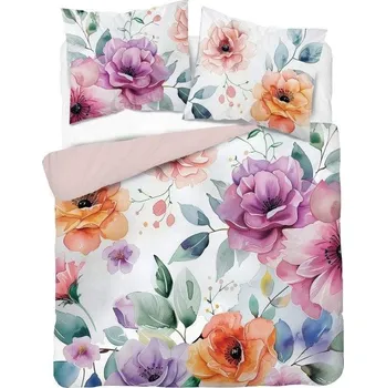 Povlečení DETEXPOL Francouzské povlečení 3D Květy akvarel micro Polyester - mikrovlákno, 220/200, 2x70/80 cm